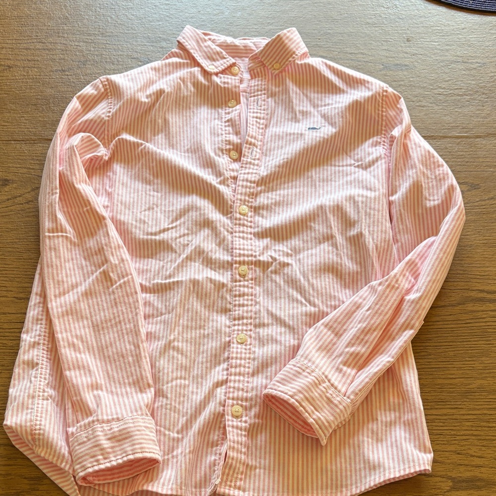 Boy's Pink Striped Button-Down Vineyard Vines Shirt